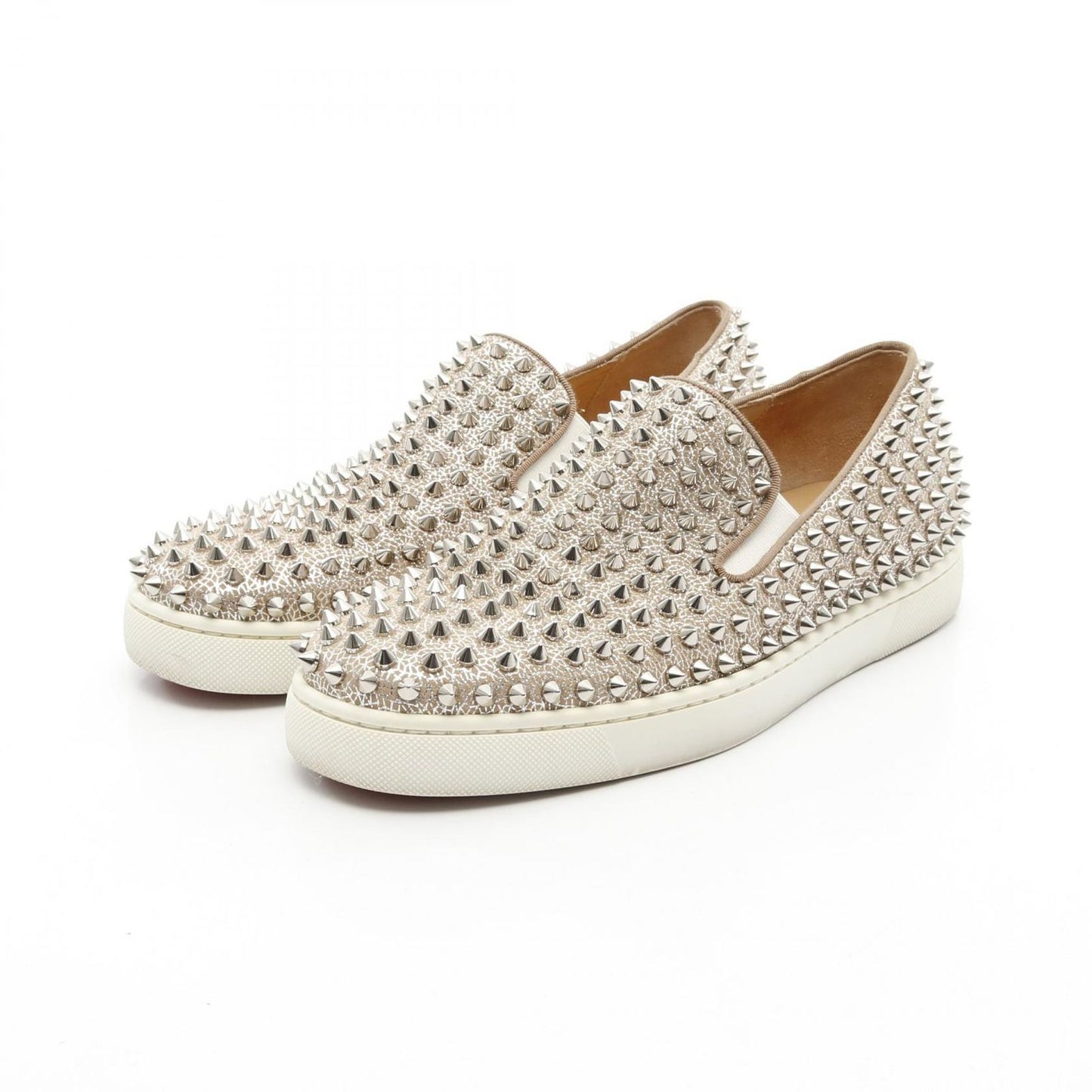 Christian Louboutin Rollerboat Slip-On in Beige/Silver Leather