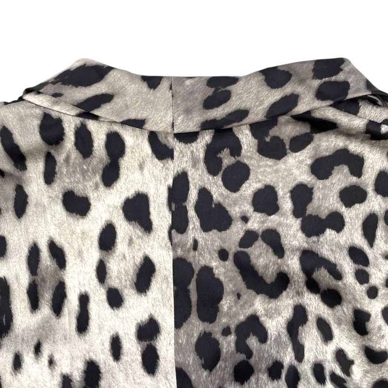 Dolce & Gabbana Leopard Print Silk Bow Tie Blouse - Gray