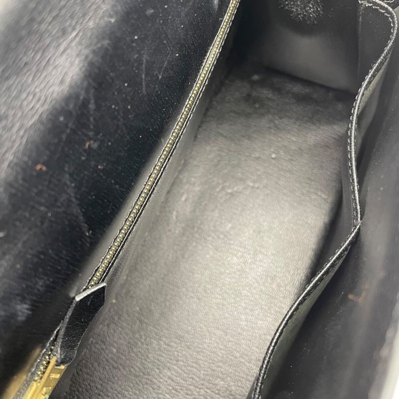 HERMES Kelly 28 Black Box Calf Shoulder Bag with Gold Hardware