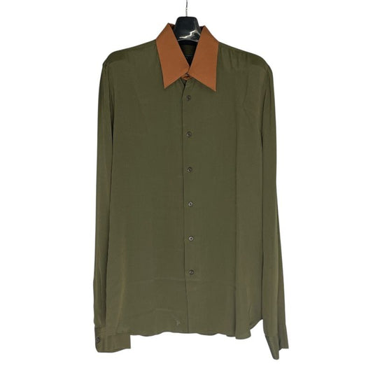 PRADA Bi-Color Silk Shirt in Khaki - UCM962