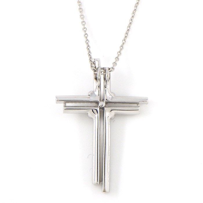 Exquisite Pink Diamond Cross Necklace in K18 White Gold