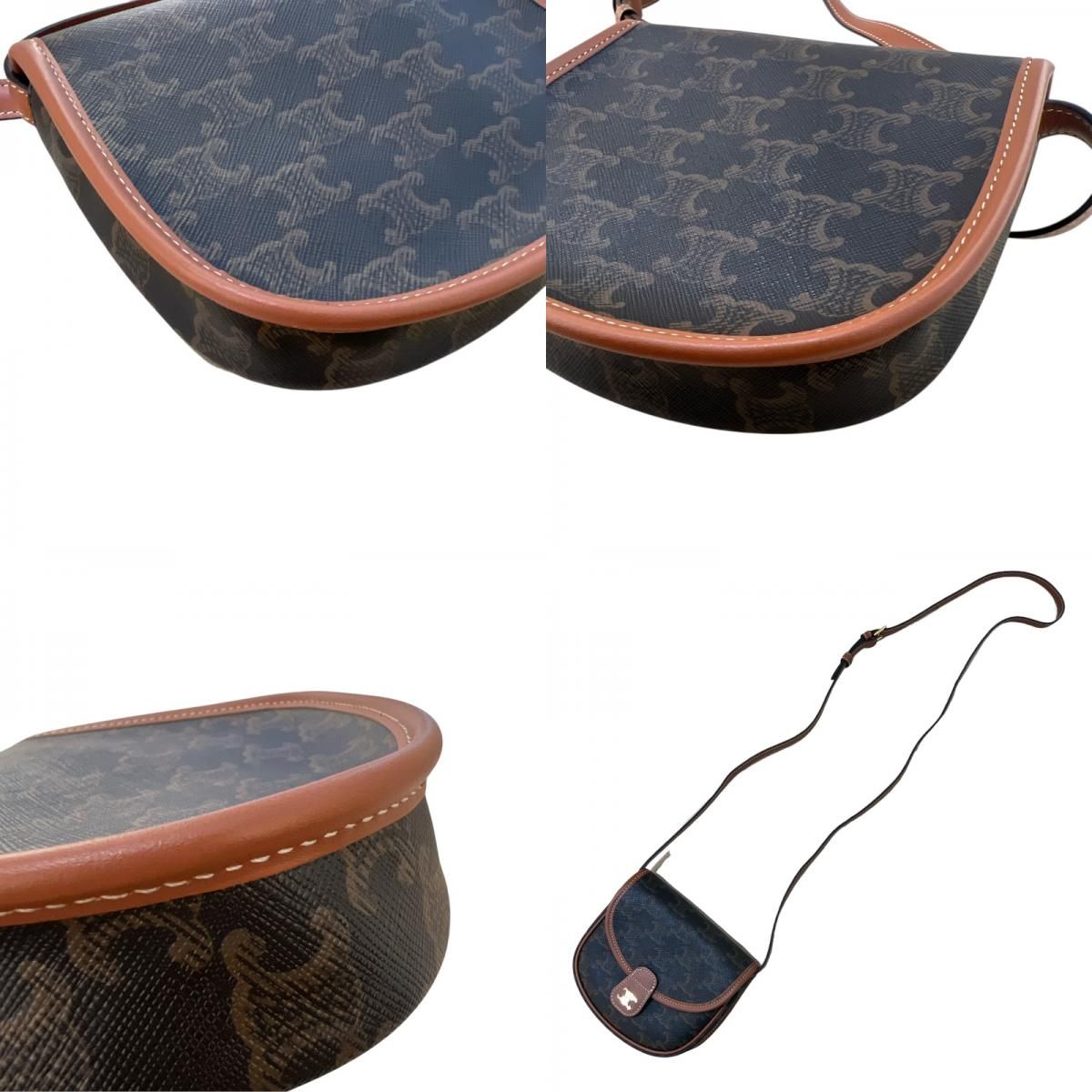 CELINE Mini Basse 196702 Triomphe Canvas Tan Shoulder Bag