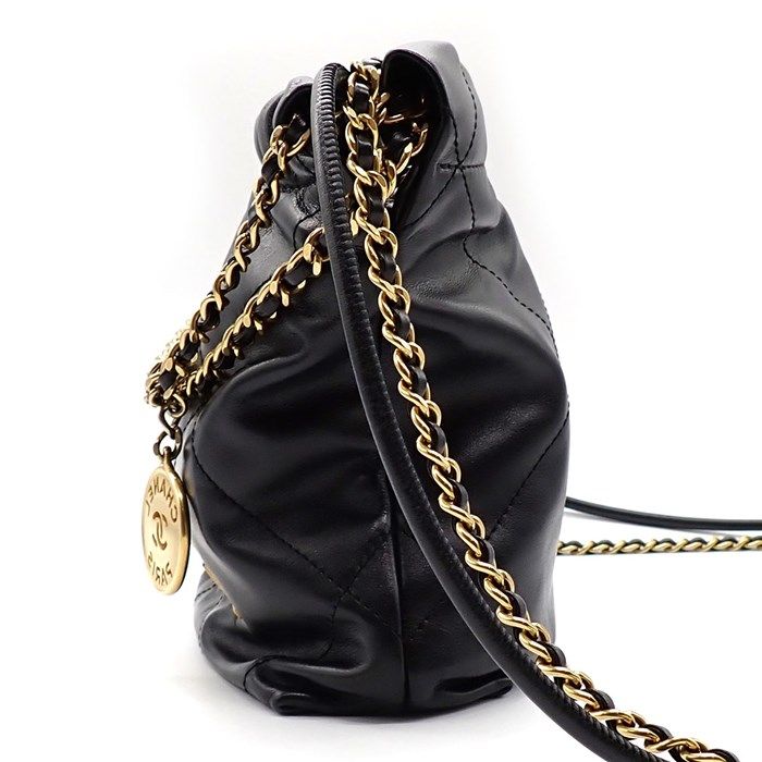Chanel 22 Mini Shoulder Bag in Black Shiny Calfskin