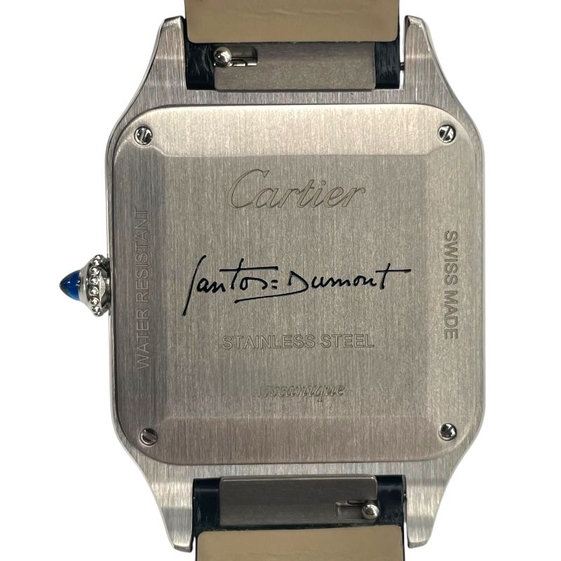 Cartier Santos-Dumont LM WSSA0046 Black SS/Leather Manual Wind Watch