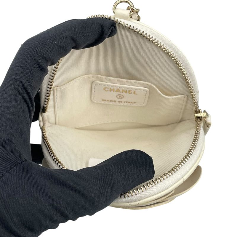 CHANEL Camellia Pouch - White Lambskin with Gold Hardware