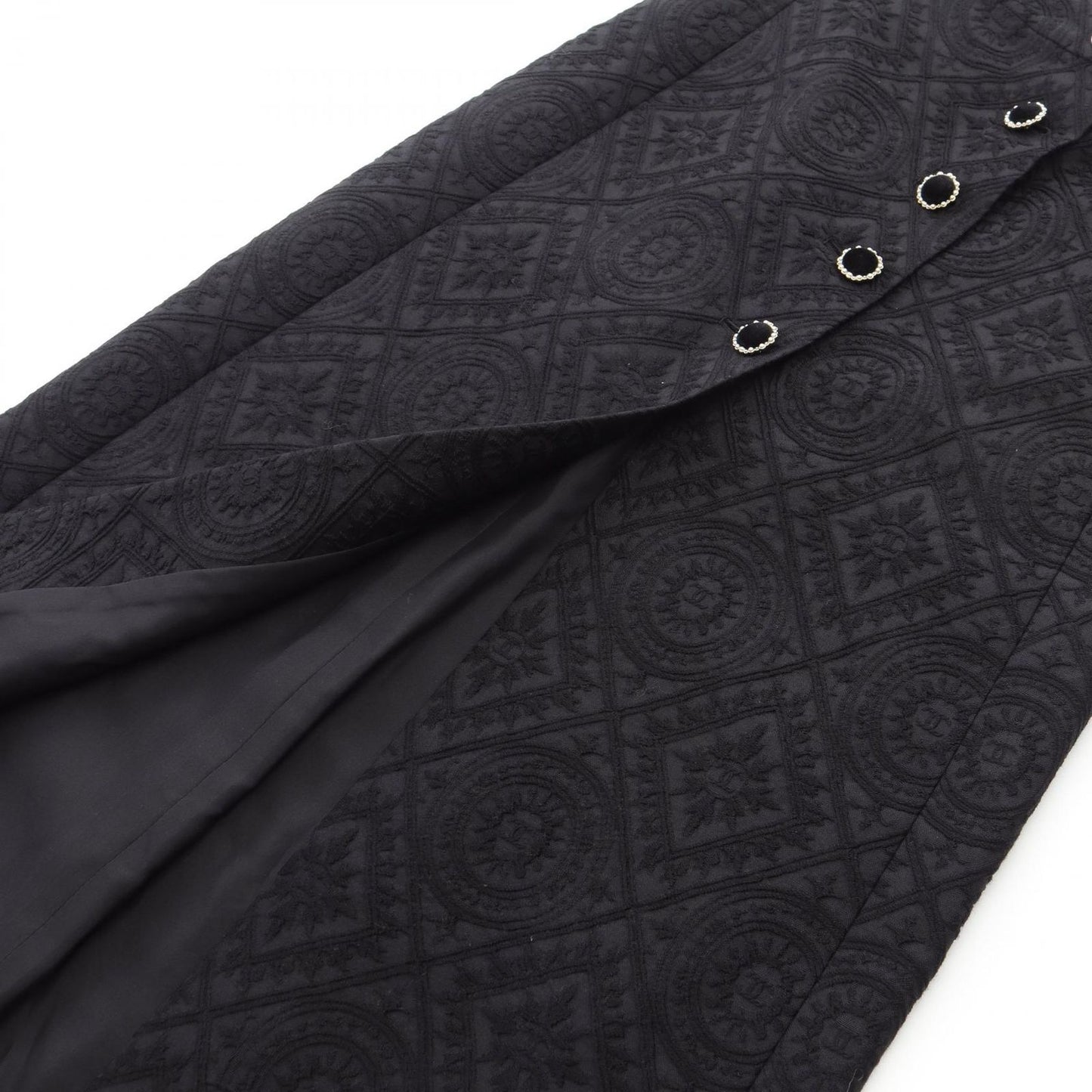 CHANEL Coco Mark Embroidered Wool Silk Skirt - Size 34