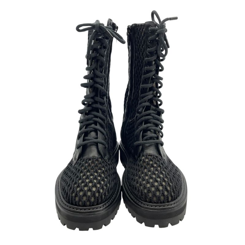 Jimmy Choo Black Leather Mesh Lace-Up Boots - Size 36