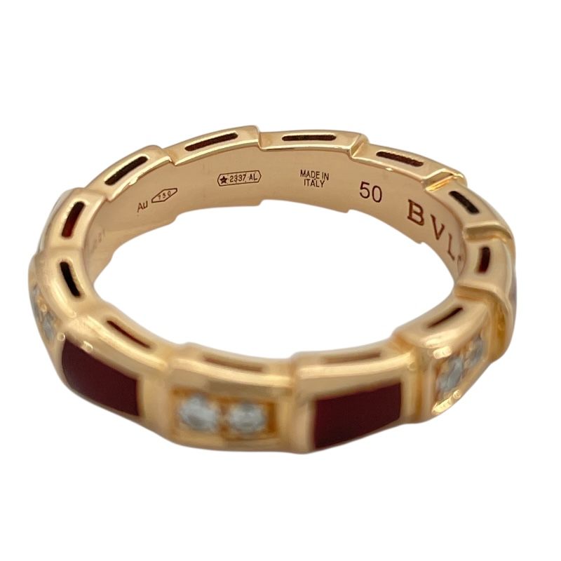 BVLGARI Serpenti Viper Ring in 18K Pink Gold with Carnelian & Diamonds