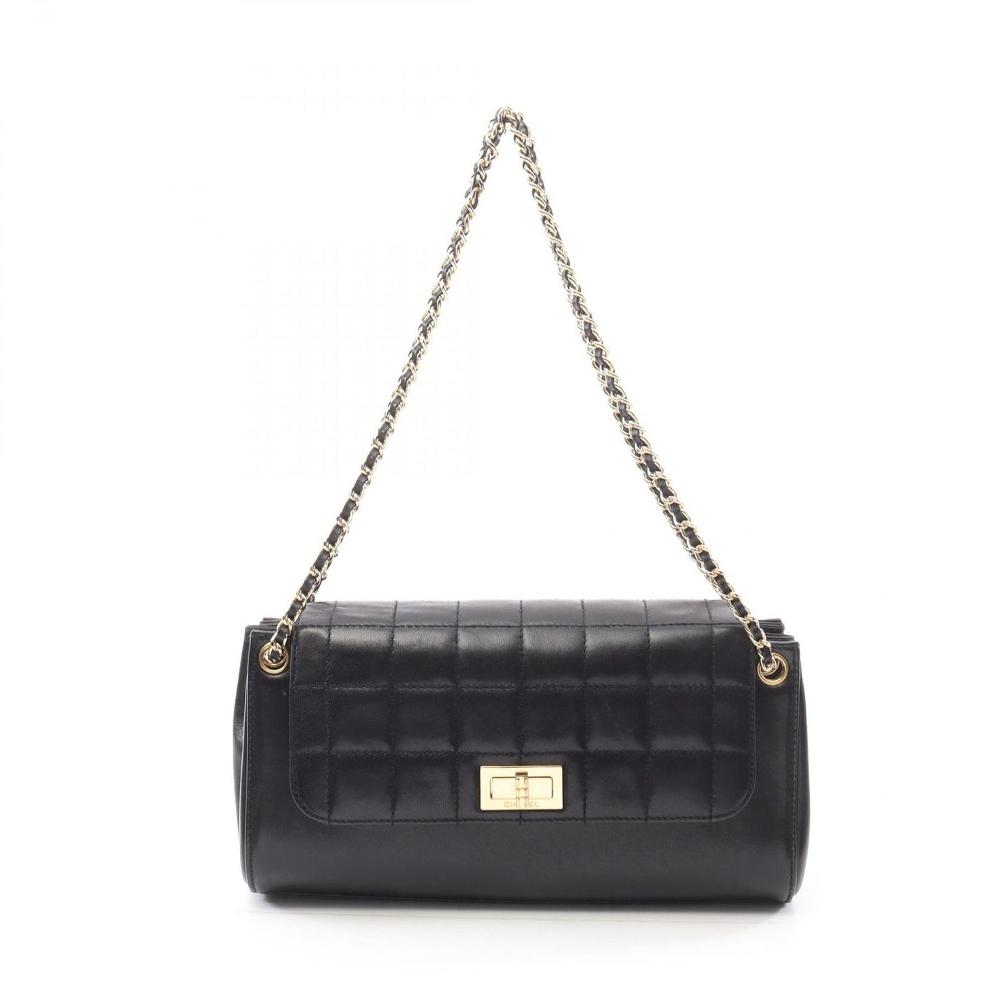 CHANEL 2.55 Chocolate Bar Shoulder Bag in Black Lambskin