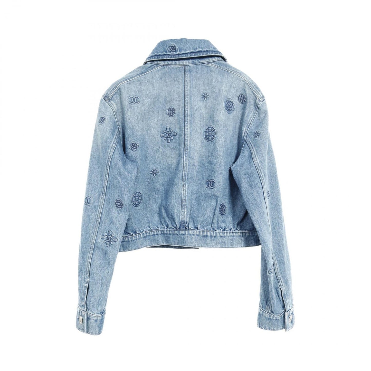 CHANEL Denim Jacket with Camellia and Coco Mark - Size 40