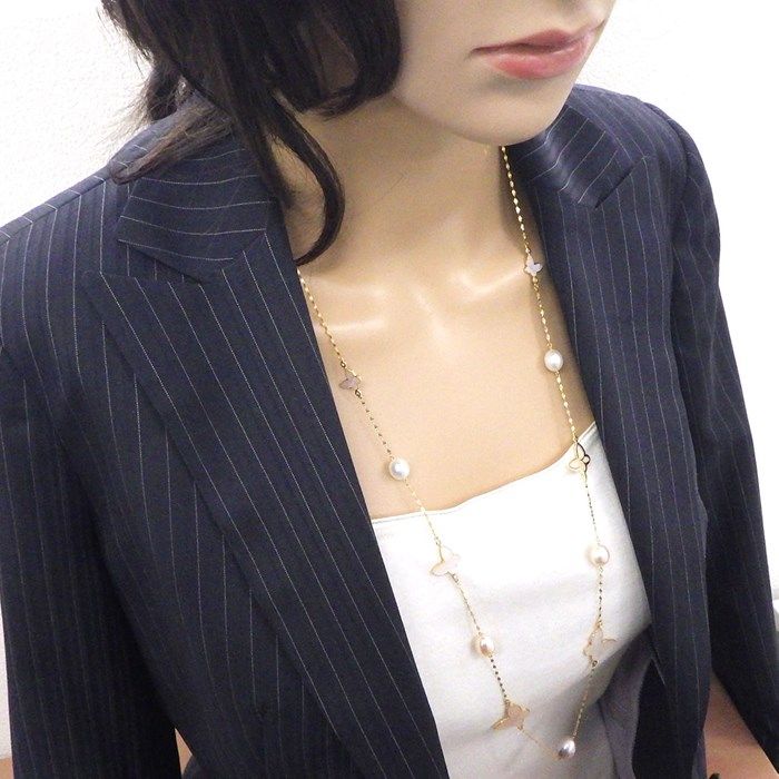 Elegant White Shell & Freshwater Pearl Butterfly Long Necklace