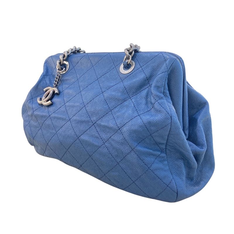 CHANEL Matelassé Chain Shoulder Bag in Blue with Vintage Hardware