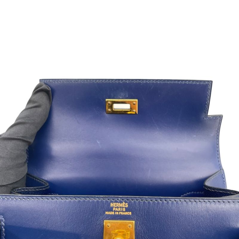 HERMES Mini Kelly Bag in Blue Saphir with Gold Hardware