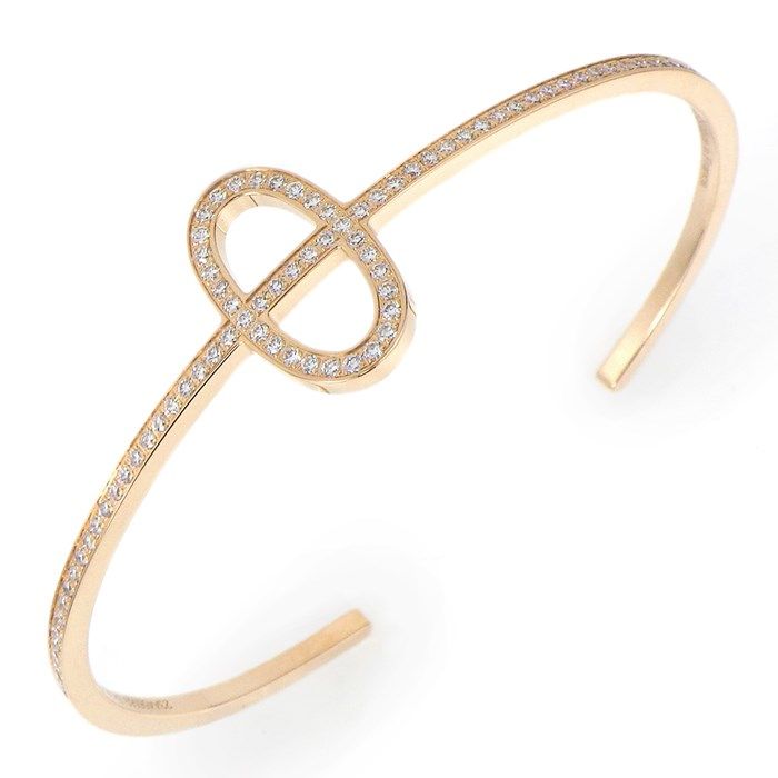 HERMES Chaine d'Ancre Full Pavé Diamond Bangle in K18 Pink Gold