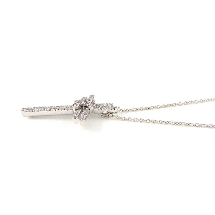 Exquisite Pink Diamond Cross Necklace in K18 White Gold