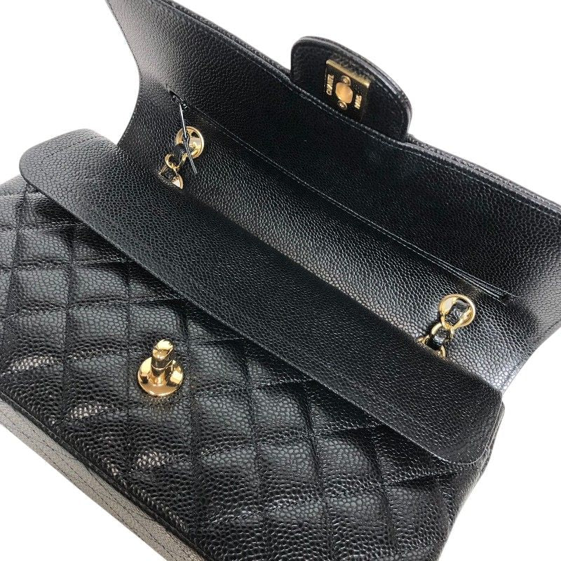 CHANEL Matelassé 25 Black Caviar Skin Shoulder Bag with Gold Hardware