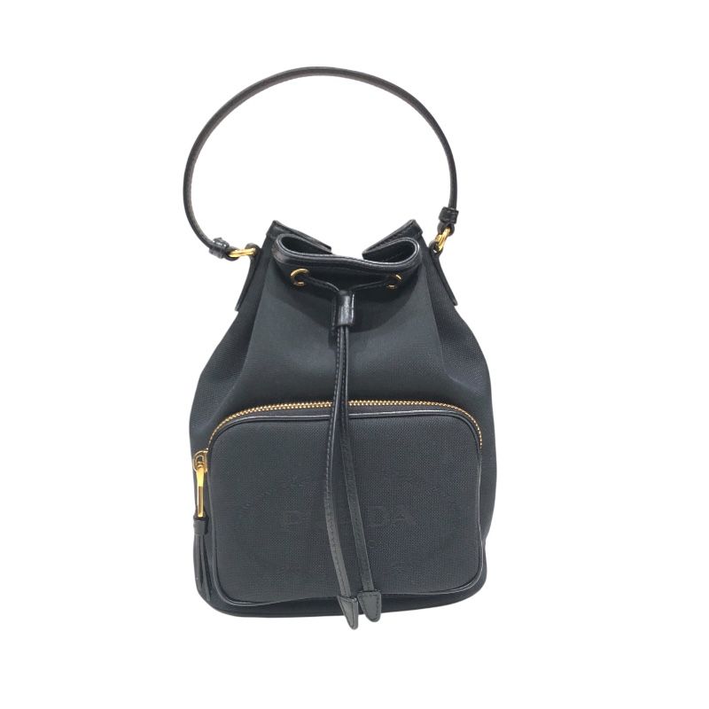 PRADA Duet Bucket Bag 1BH038 in Black Nylon Jacquard