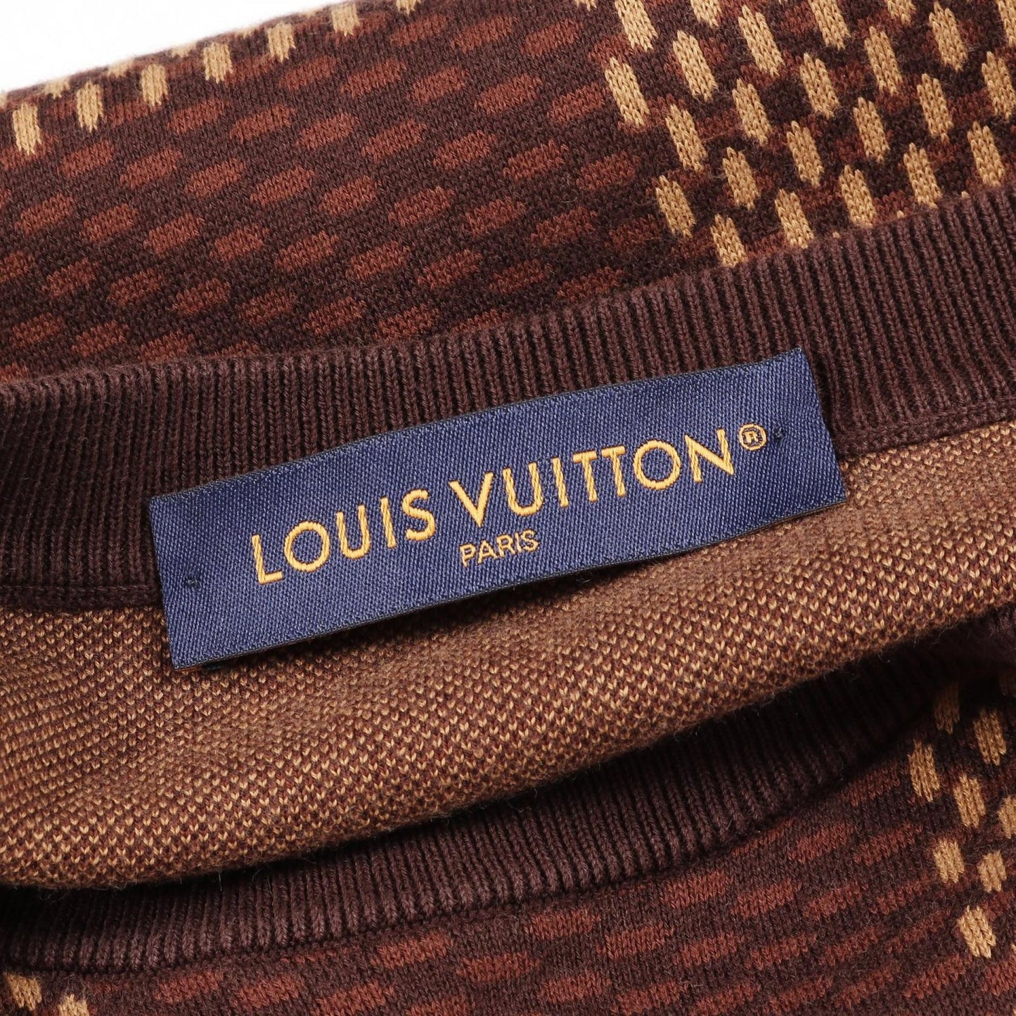 Louis Vuitton Brown Cotton Damier Crew Neck Short Sleeve Top