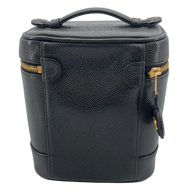CHANEL Vanity A01998 Black Caviar Skin Handbag with Gold Hardware