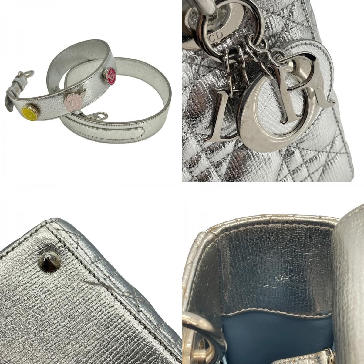 Christian Dior My Lady Dior Silver Leather Shoulder Bag