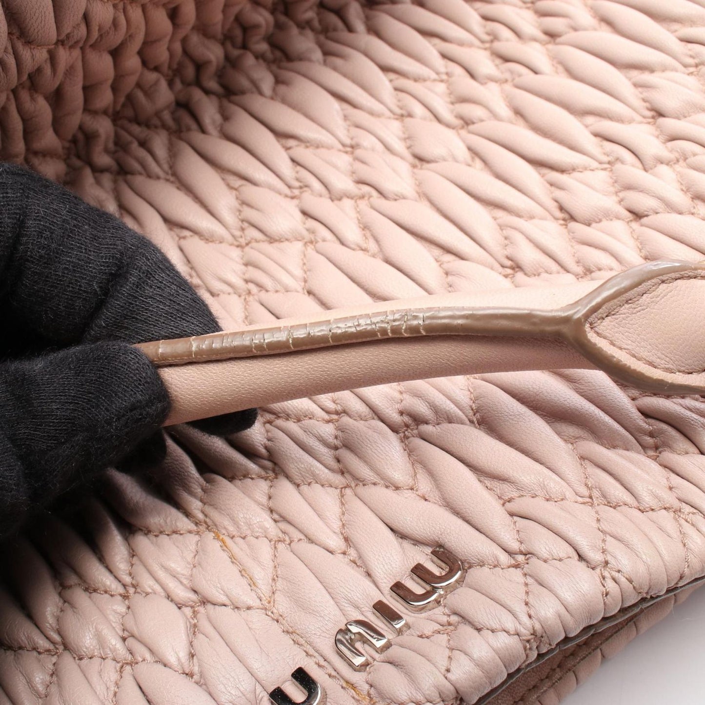 Miu Miu Nappa Crystal Matelassé Handbag in Pink Beige