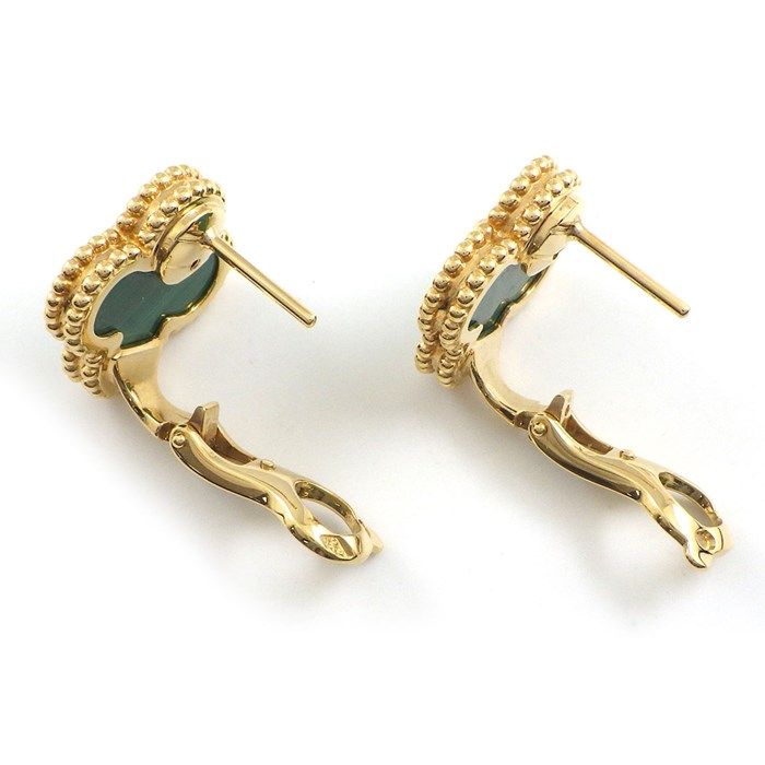 Van Cleef & Arpels Vintage Alhambra Malachite Earrings in 18K Yellow Gold