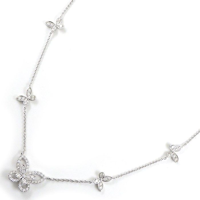 Graff Multi Butterfly Silhouette Necklace in K18WG with Diamonds