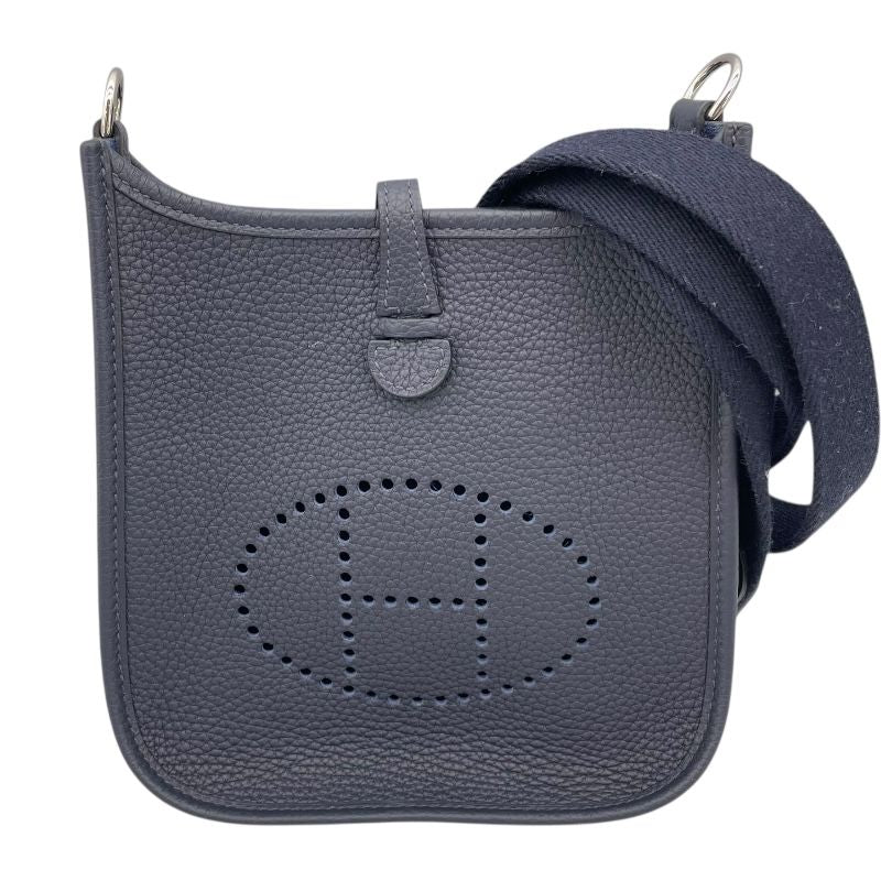 HERMES Evelyne TPM Blue Indigo Shoulder Bag with Silver Hardware