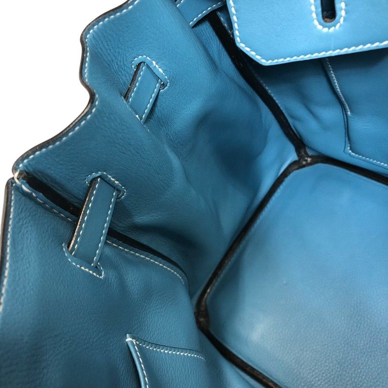 HERMES Birkin 35 Blue Jean Swift Leather Handbag with Silver Hardware