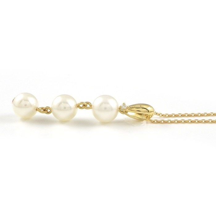 TASAKI 3-Strand Pearl Necklace with Diamond Accent in K18YG