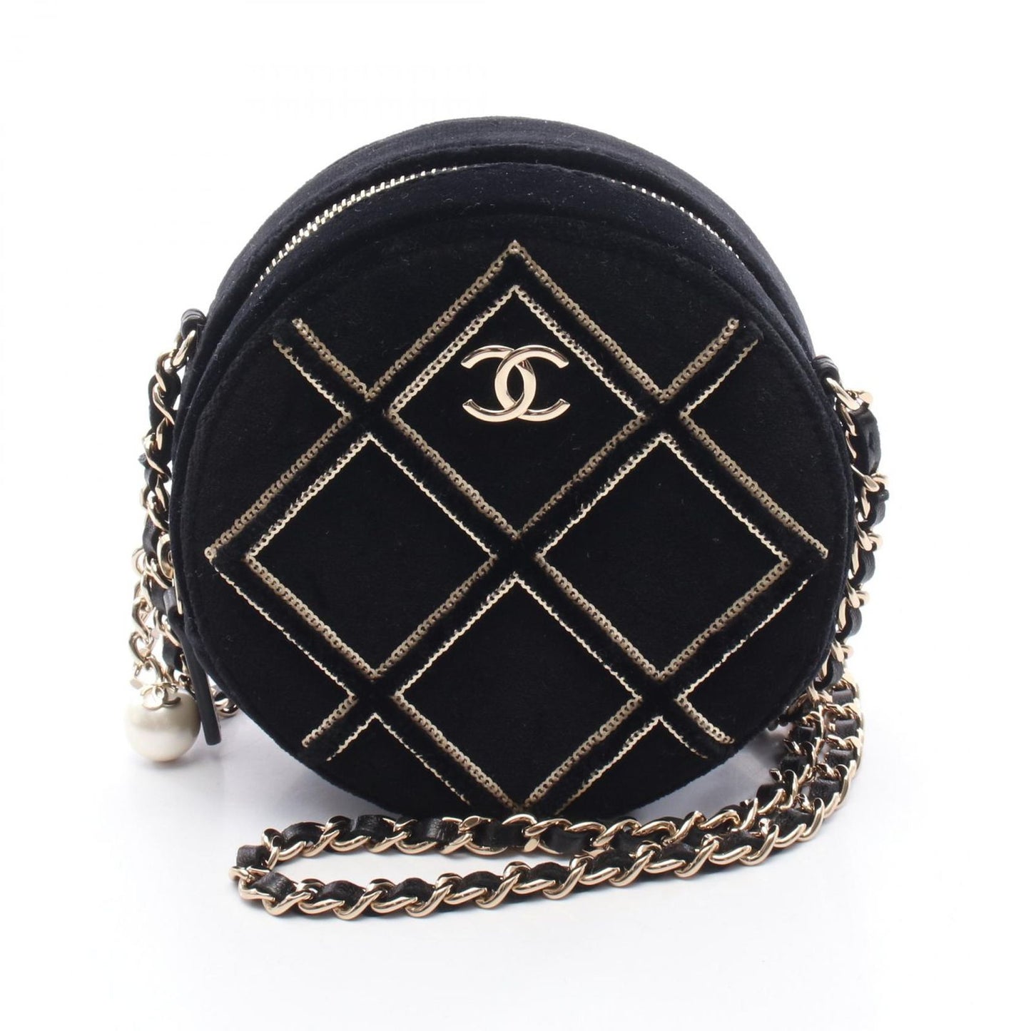 CHANEL Matelassé Round Mini Shoulder Bag - Black Fabric