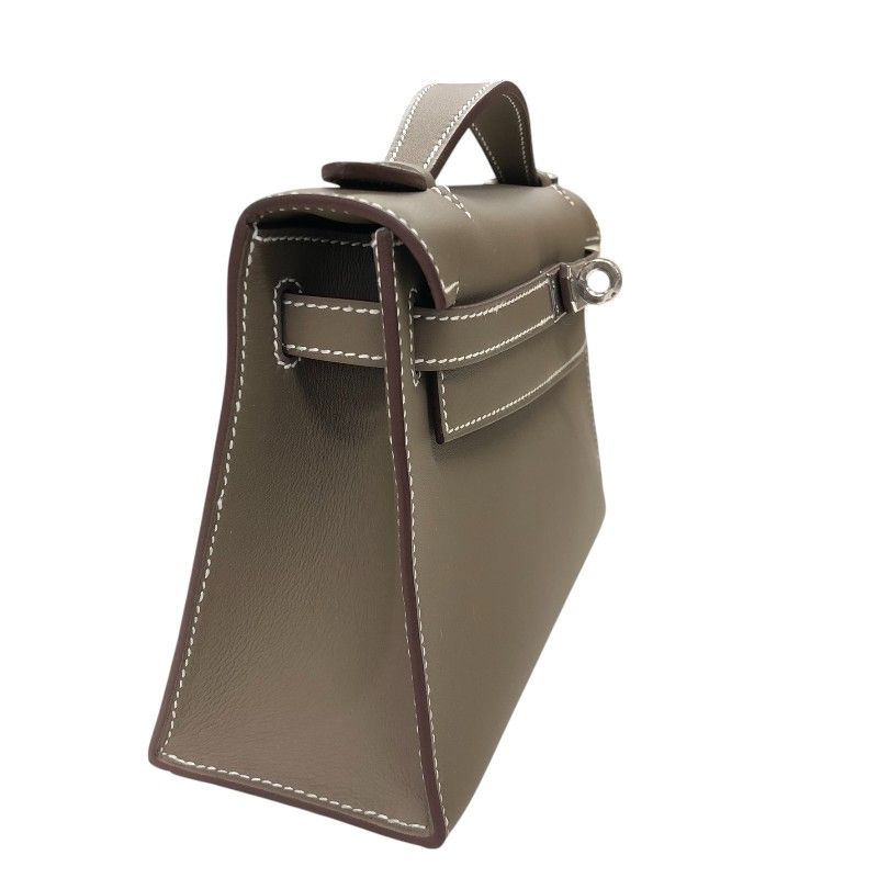 HERMES Kelly Pochette W刻 in Etoupe with Silver Hardware