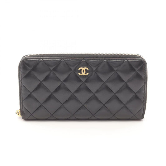 CHANEL Matelassé Round Long Wallet in Black Lambskin