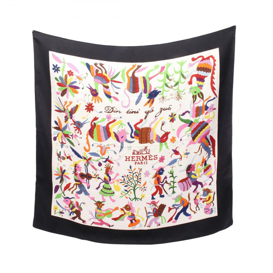 HERMES Silk Scarf Carre 90 DIN TINI YA ZUE - Exquisite Multi-Color Design