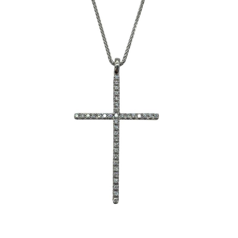 Damiani Mystery Cross Diamond Necklace in 18K White Gold