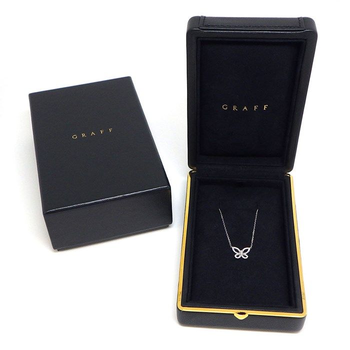 Graff Mini Butterfly Silhouette Necklace in K18 White Gold with Diamonds