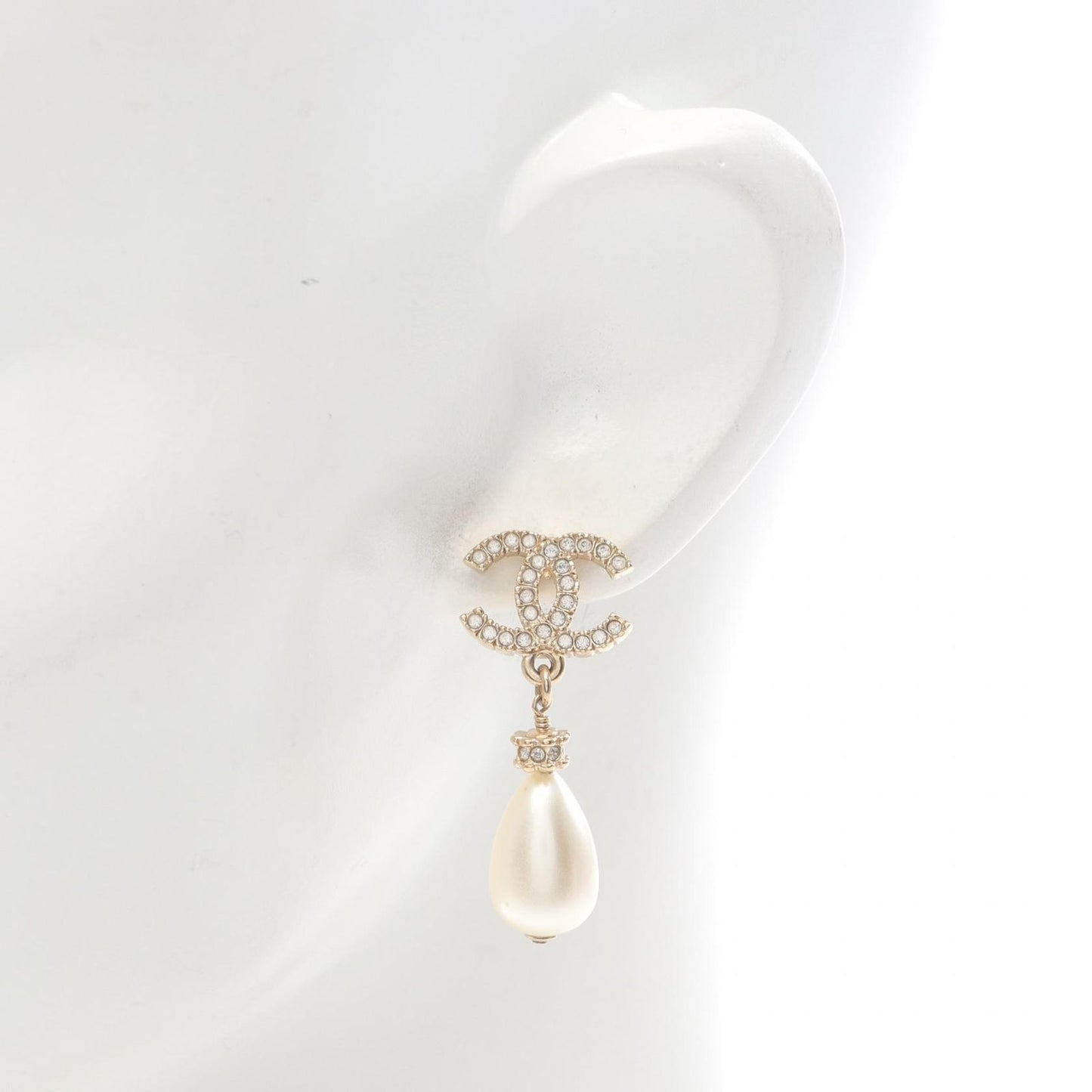 CHANEL Coco Mark Gold-Plated Earrings with Faux Pearls