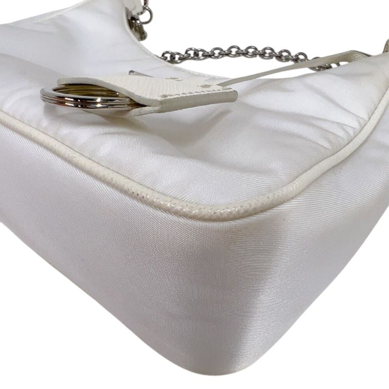 PRADA Re-Edition 2005 White Nylon Shoulder Bag with Silver Hardware