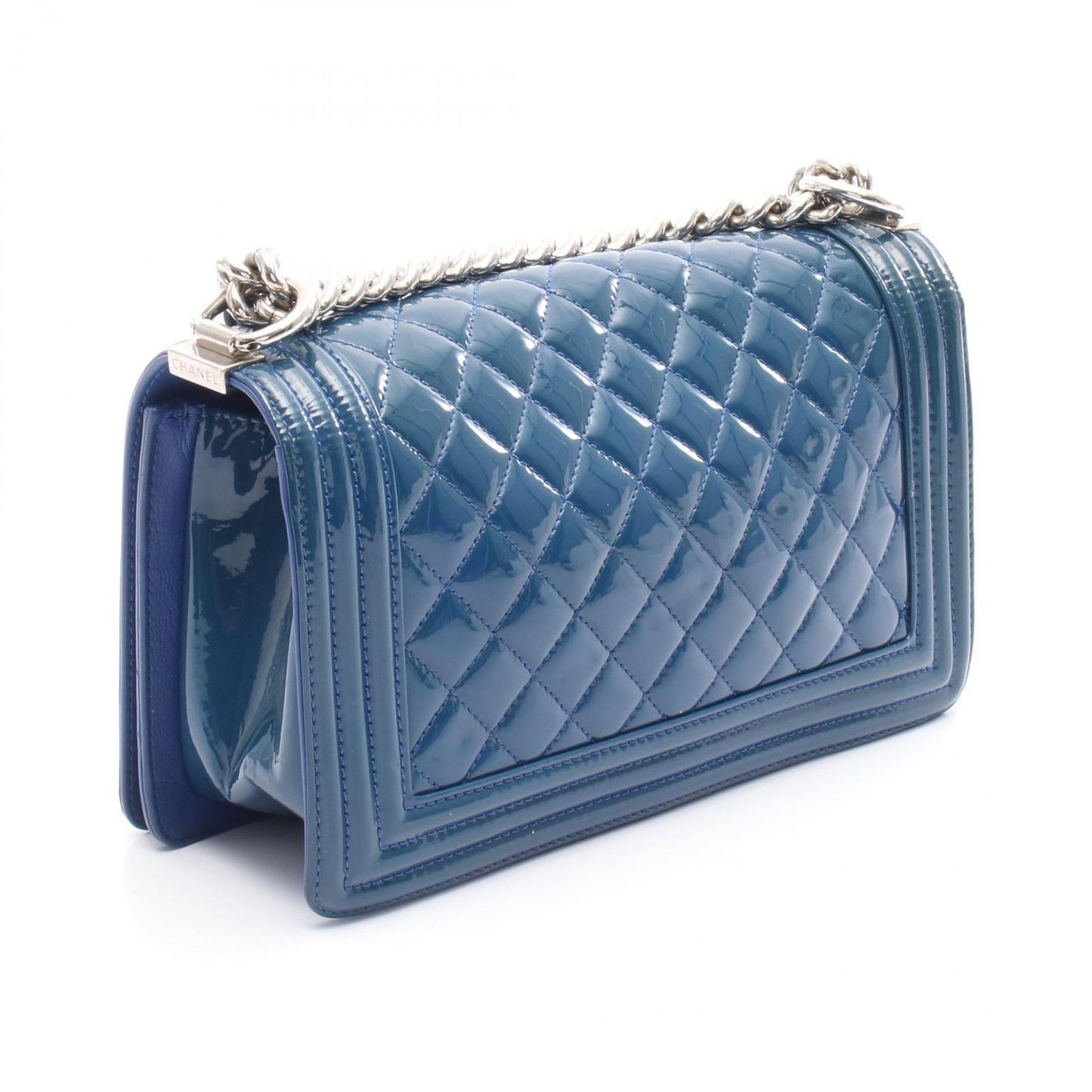 CHANEL Boy Chanel Shoulder Bag in Blue Patent Leather - A67086