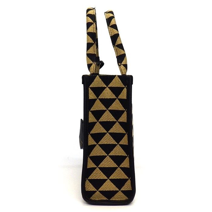 PRADA Symbol Small Tote Bag - Black & Beige Jacquard Fabric