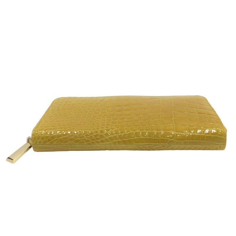 Exquisite Yellow Crocodile Leather Zipper Wallet with Gold Accents