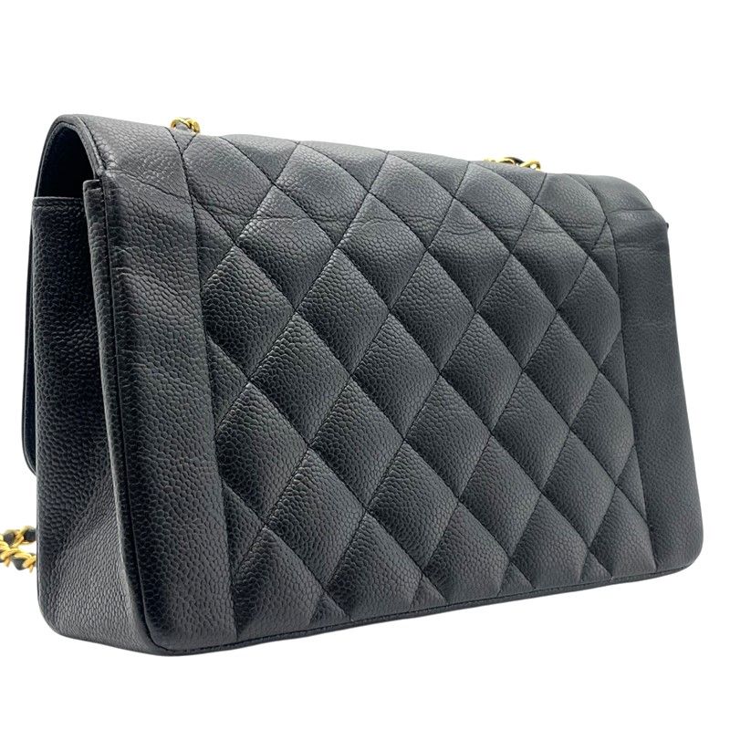 CHANEL Diana 25 Black Caviar Skin Shoulder Bag with Gold Hardware