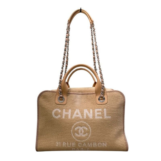 CHANEL Deauville Bowling Bag A92750 Beige & Silver Hardware