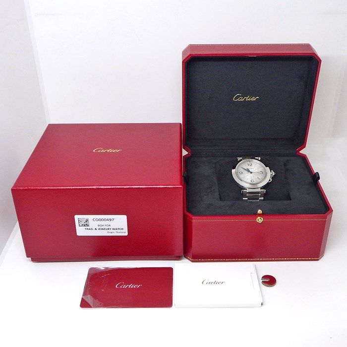 Cartier Pasha WSPAOOO9 Silver Guilloché Dial Automatic Watch