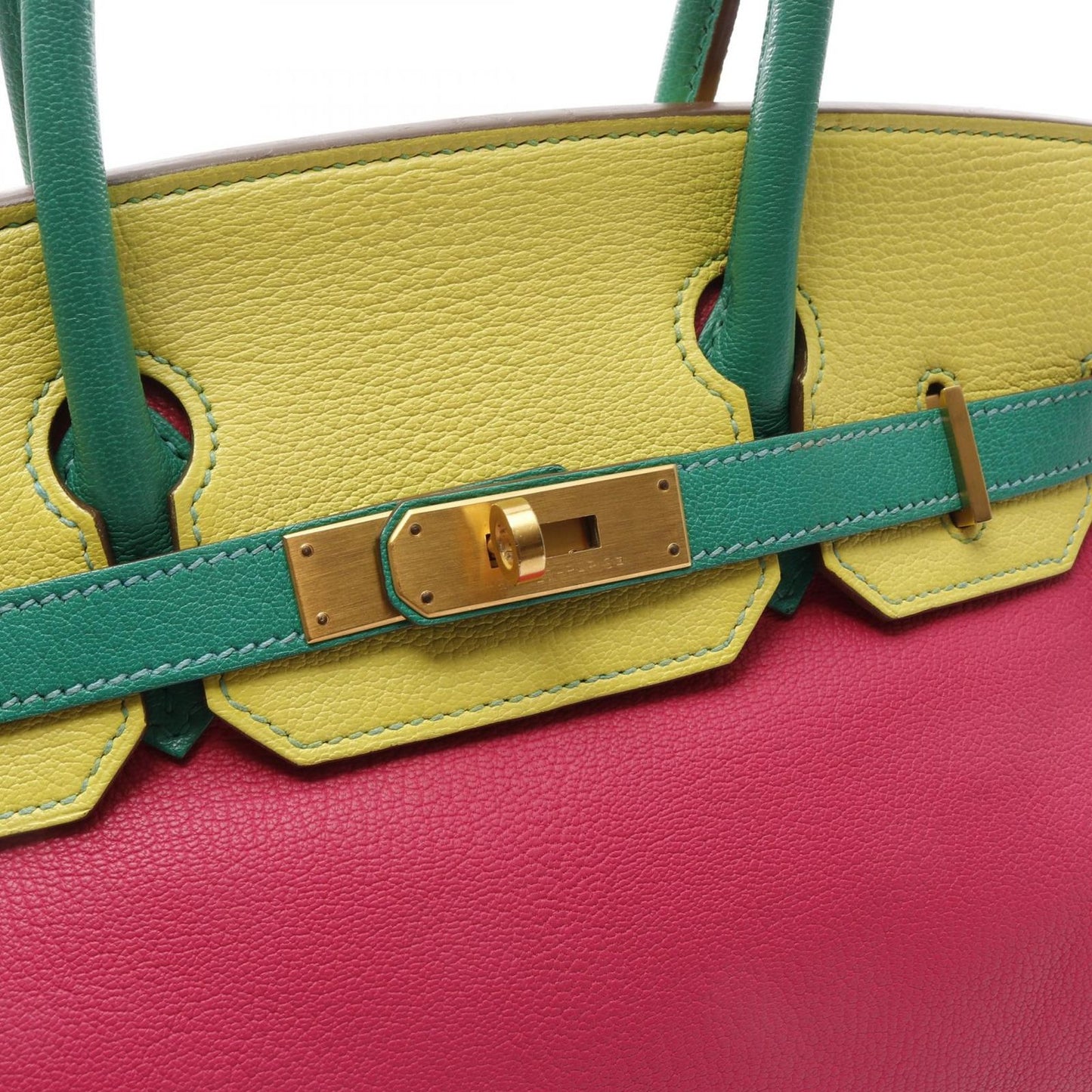 HERMES Birkin 30 Handbag in Shocking Pink, Lime & Mint