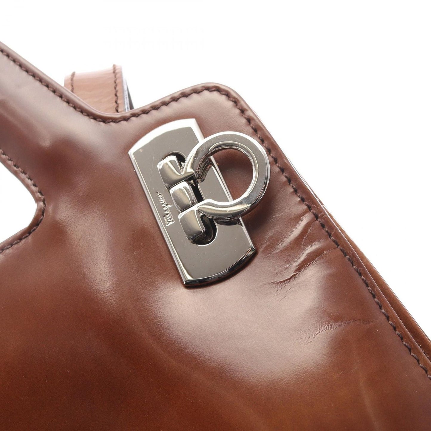 Salvatore Ferragamo Dark Brown Leather 2-Way Shoulder Handbag