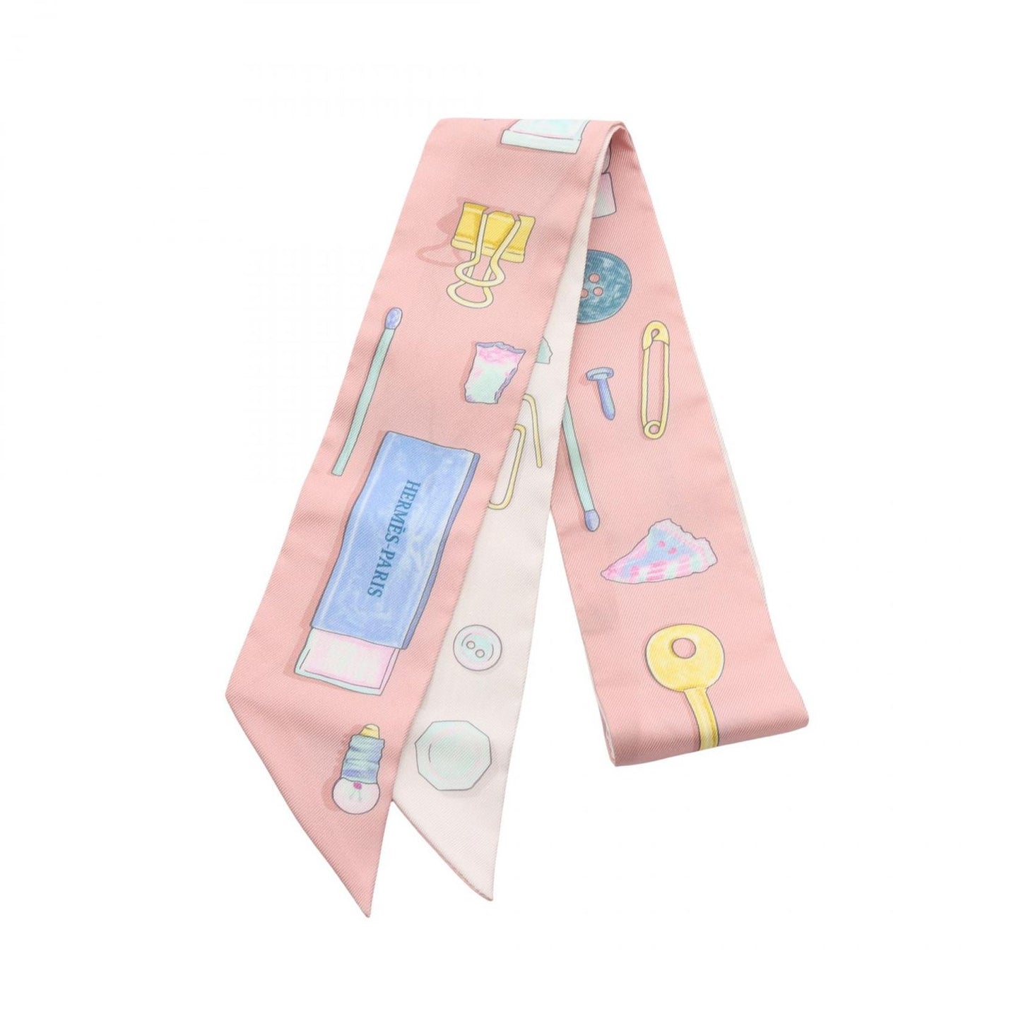 HERMES Twilly IN THE POCKET Silk Scarf - Pink & White