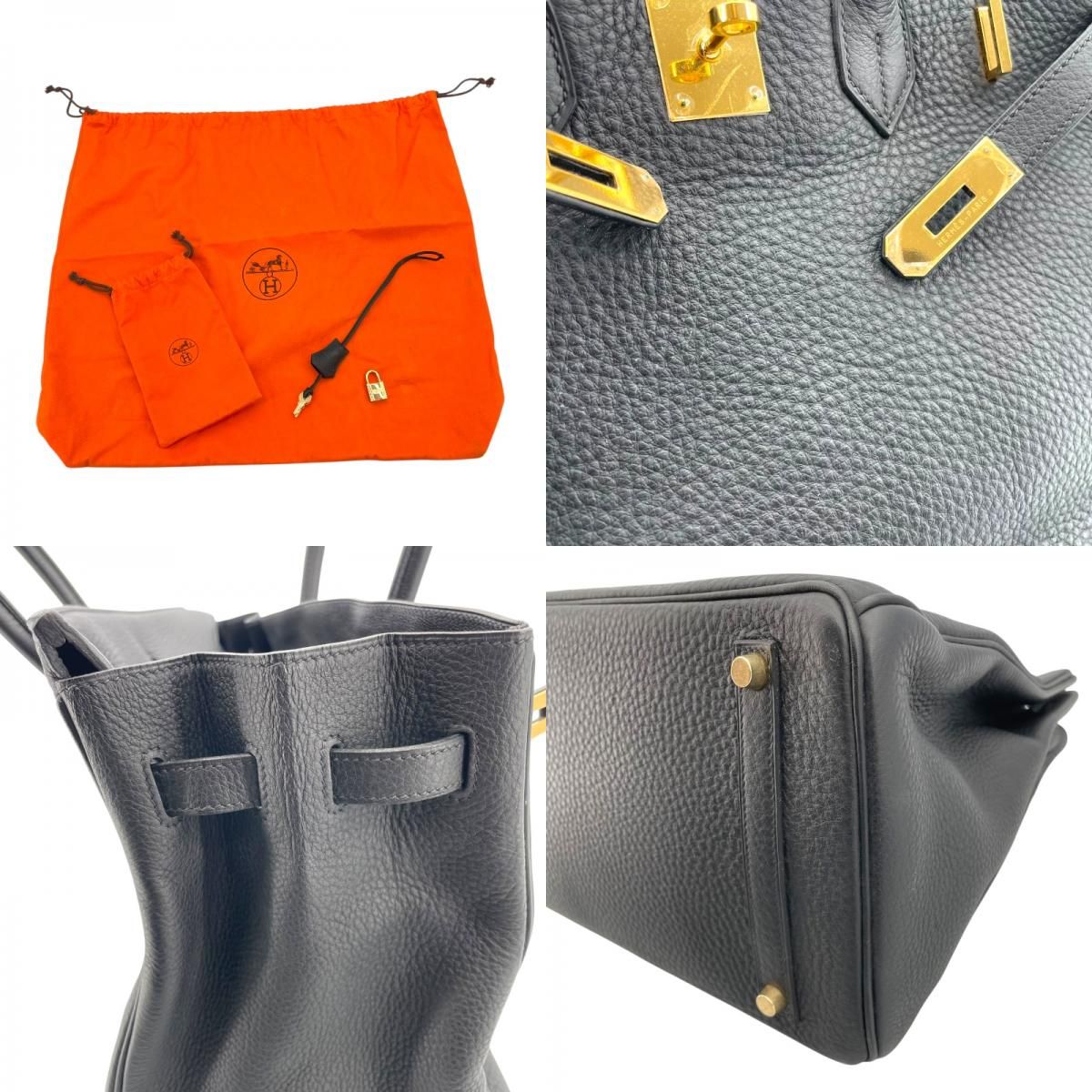 HERMES Birkin 35 Black Fjord Leather Handbag with Gold Hardware