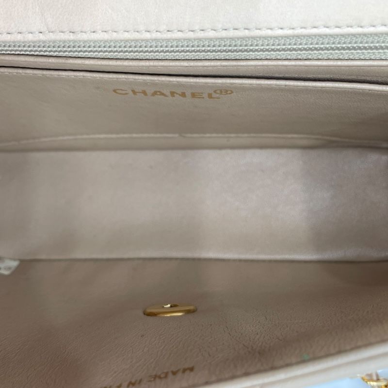 CHANEL Mademoiselle Chain Shoulder Bag in Beige with Gold Hardware