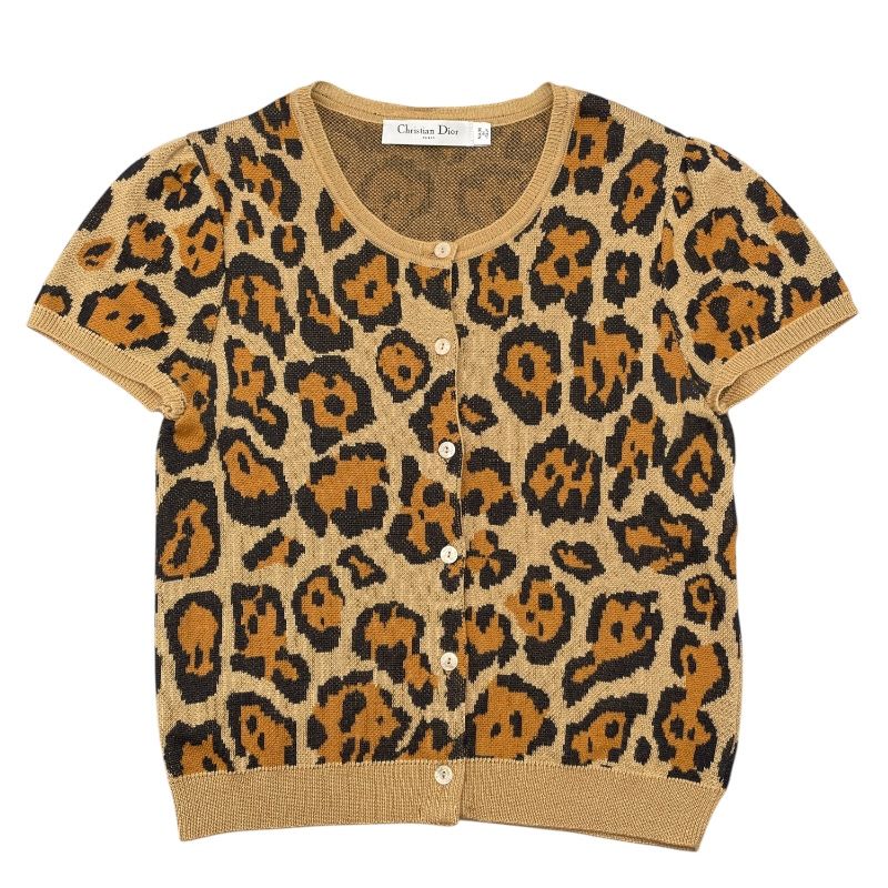 Christian Dior Leopard Print Silk Cardigan - Beige - Size 42